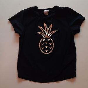 Cat & Jack Girls Black Gold Pineapple Rash Guard Swim Top Size L 10/12